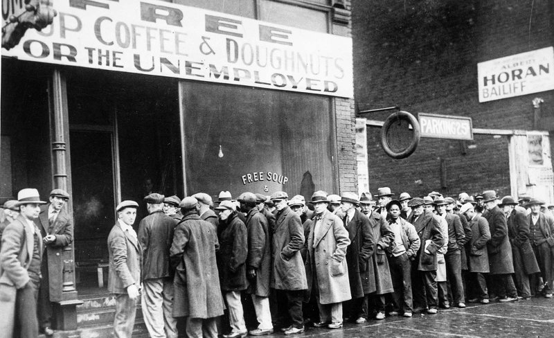 Великая депрессия — Бесплатный кофе и пончики для безработных, 1930-е.jpg